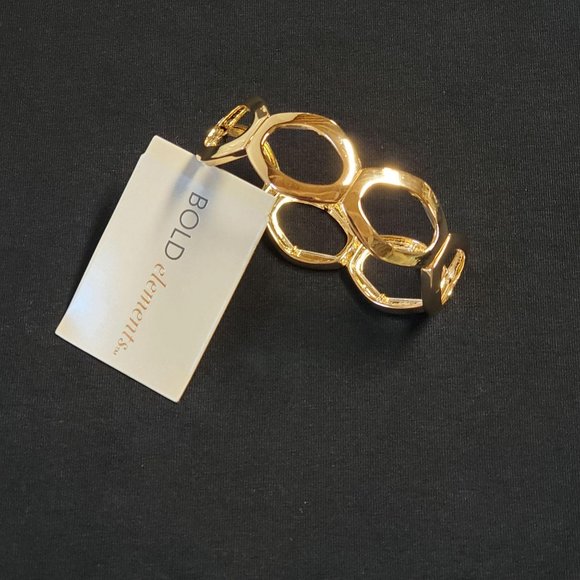 Bold Elements Gold-Tone Openwork Oval Link Stretch - Picture 1 of 12
